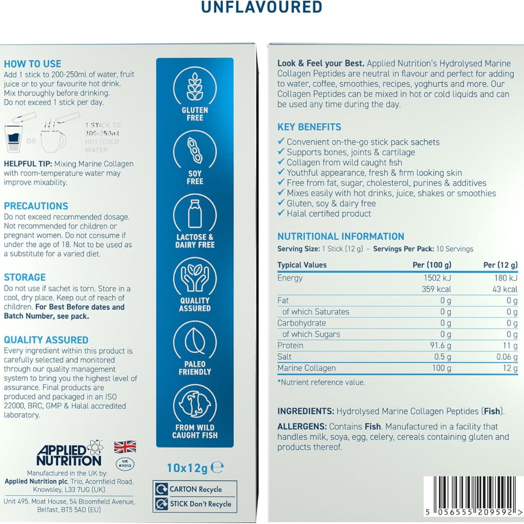 Applied Nutrition Marine Collagen Sticks 10x12g Unflavoured