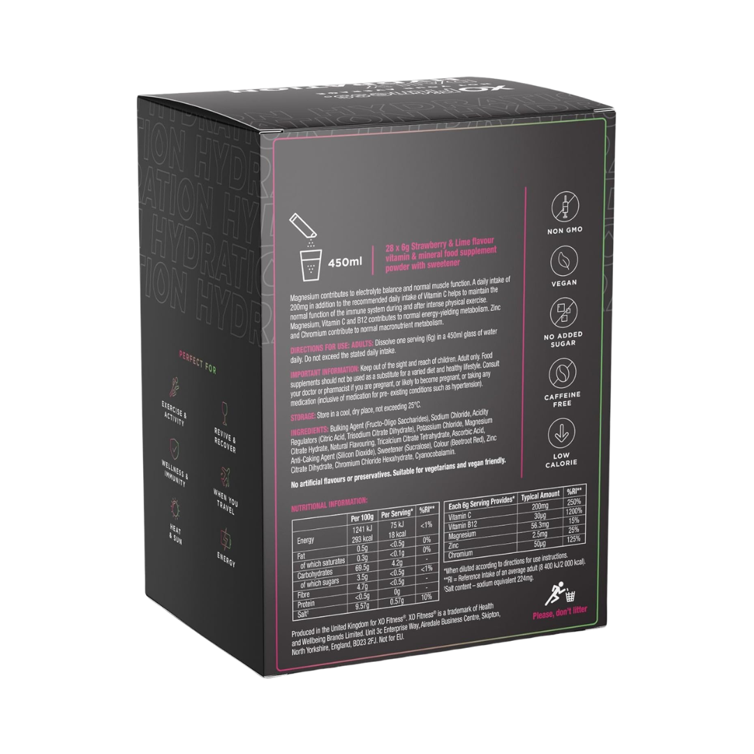 XO Fitness Hydration Sachet 28x6g Strawberry & Lime