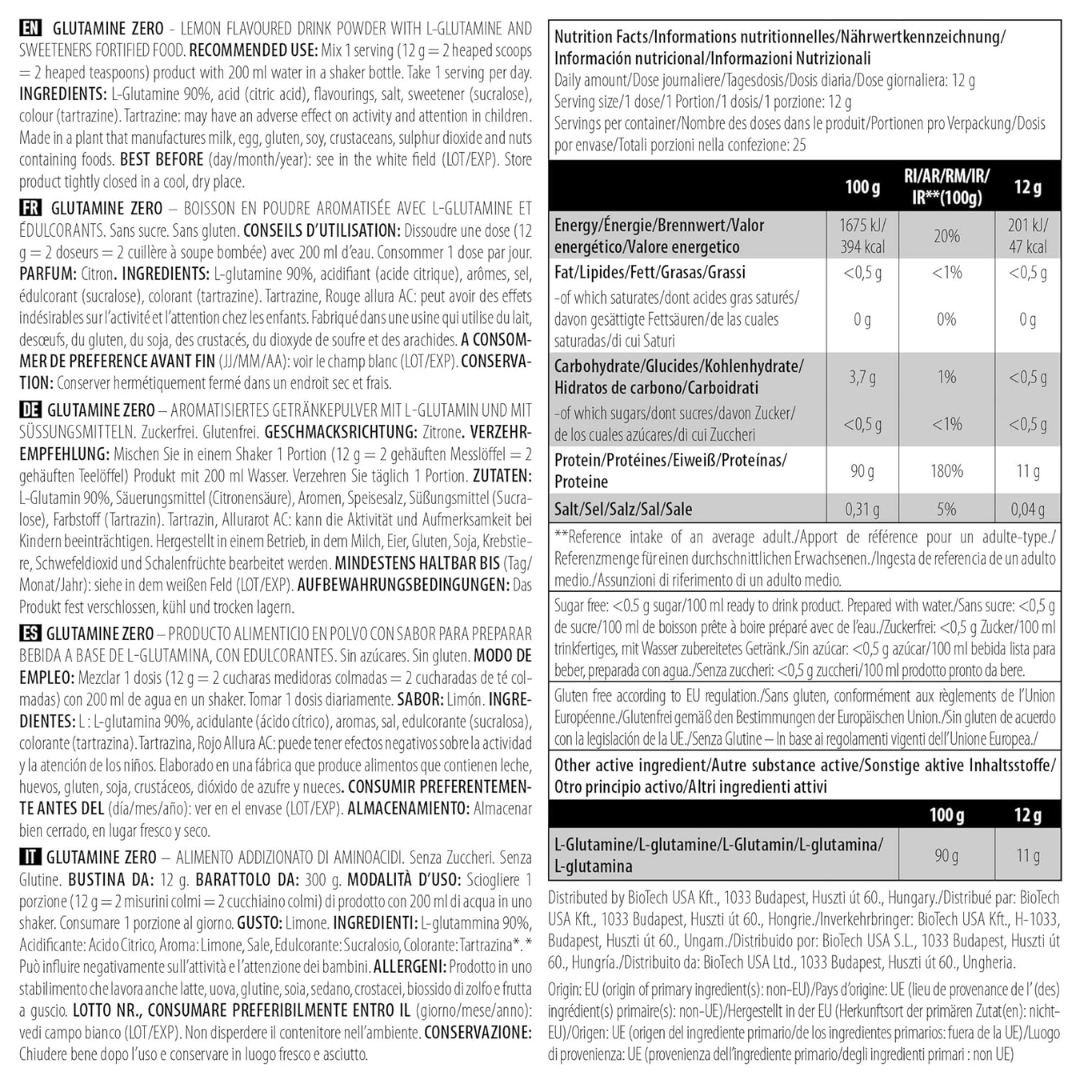 BioTech USA Glutamine Zero 300g Lemon