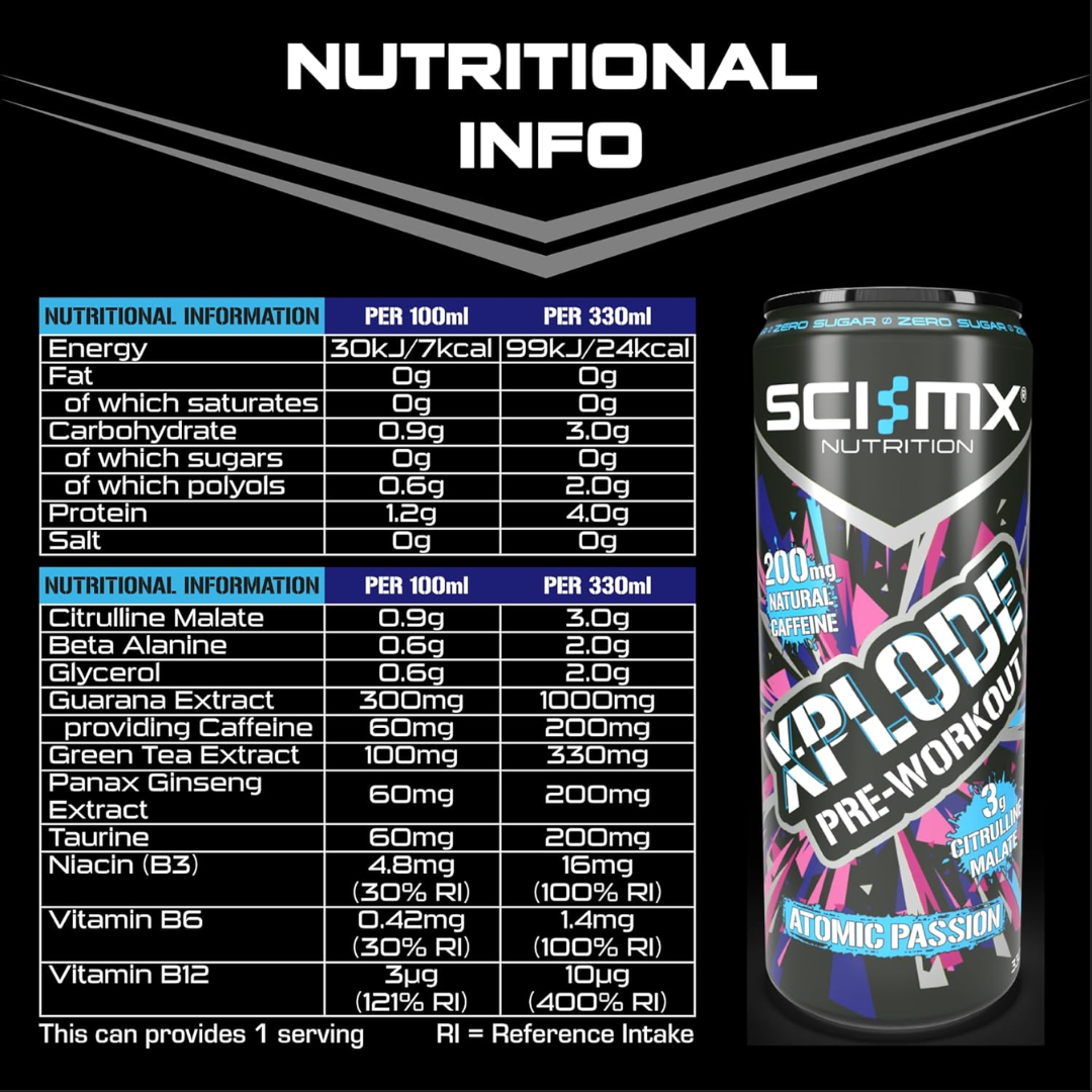 SCI-MX X-PLODE Pre-Workout Energy Drink 12x330ml Atomic Passion