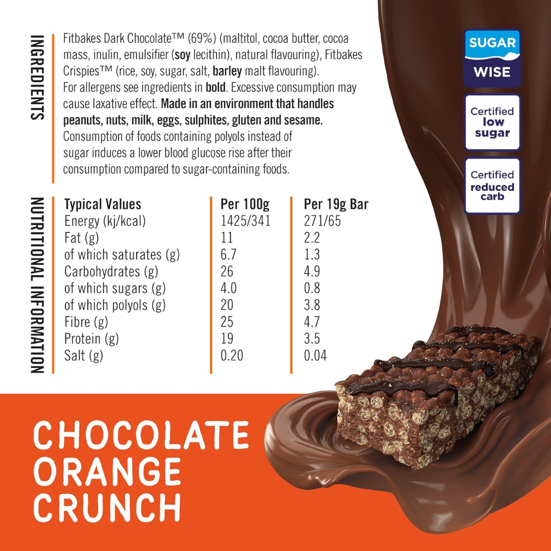 Fitbakes Crunch Bar 12x19g Choc Orange
