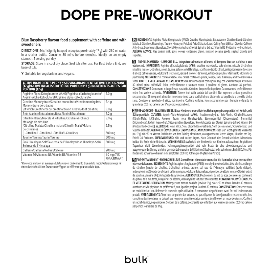Bulk Dope Pre Workout 510g Blue Raspberry