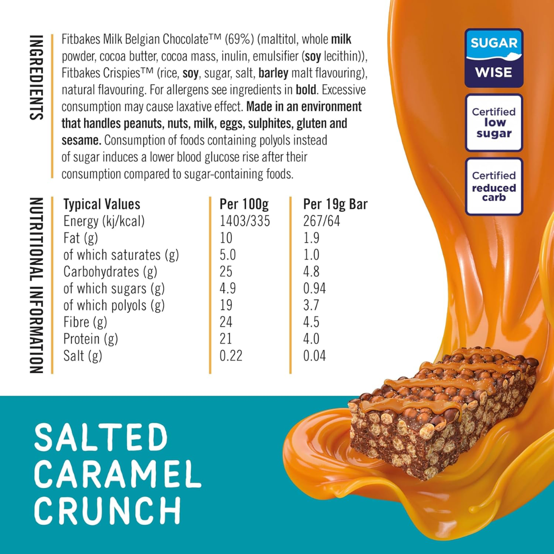 Fitbakes Crunch Bar 12x19g Salted Caramel