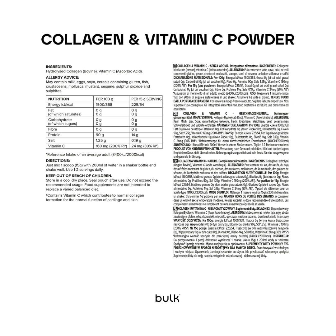 Bulk Collagen & Vitamin C 500g Unflavoured