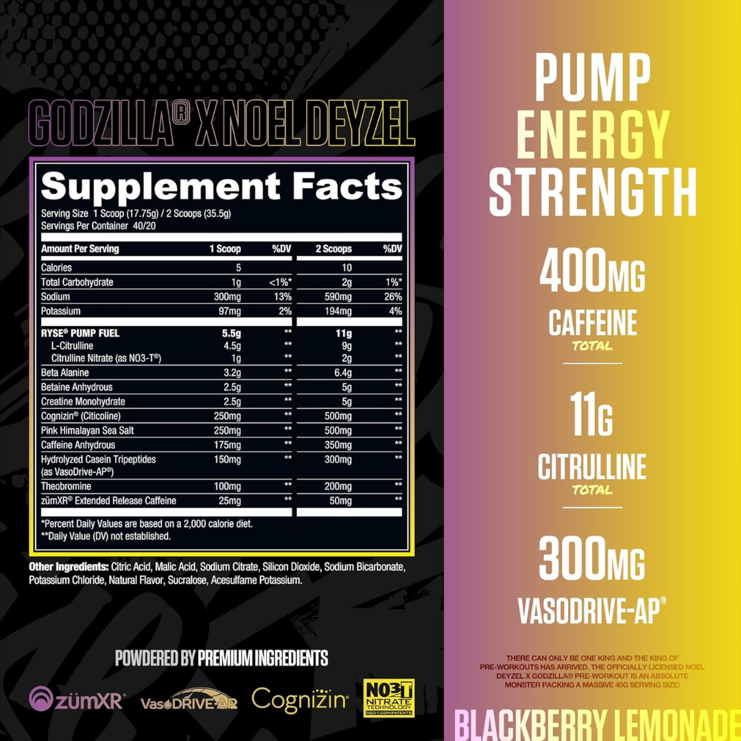RYSE Godzilla Pre-Workout 792g Godzilla Blackberry Lemonade