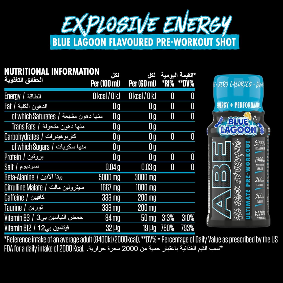 Applied Nutrition ABE (All Black Everything) Shots 60ml Blue Lagoon