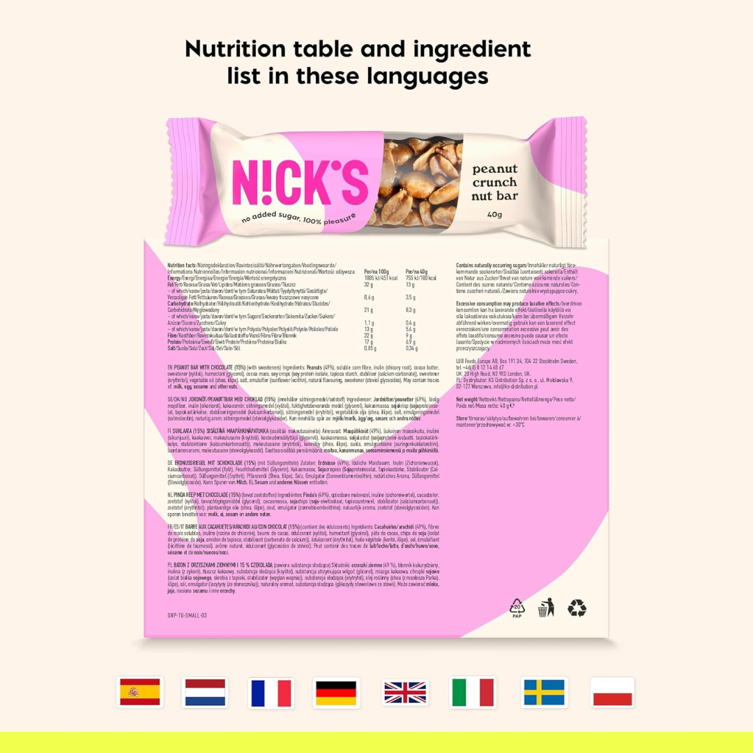 NICK'S Nut Bar 12x40g Peanut Crunch