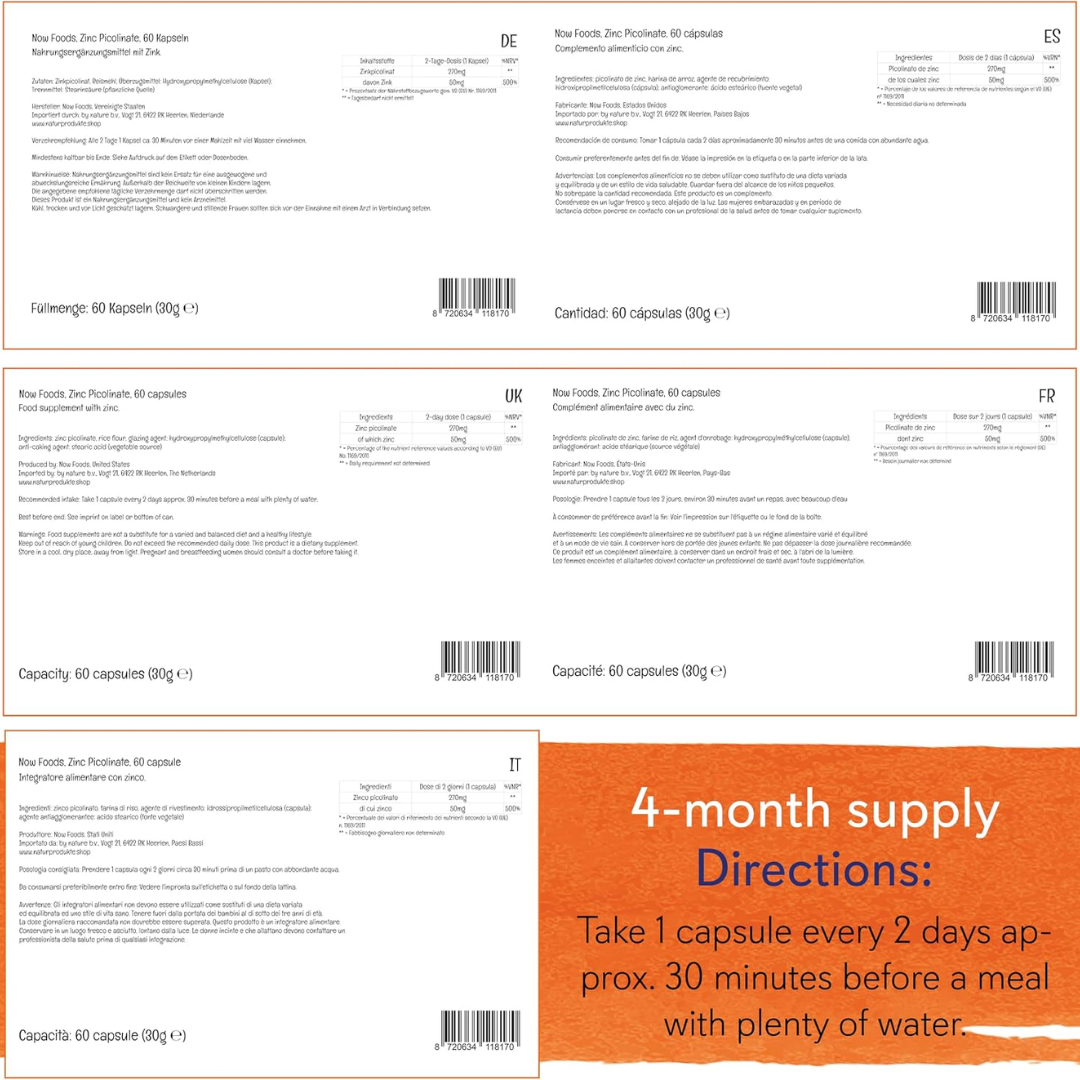 NOW Foods Zinc Picolinate 50MG 60 Veg Capsules