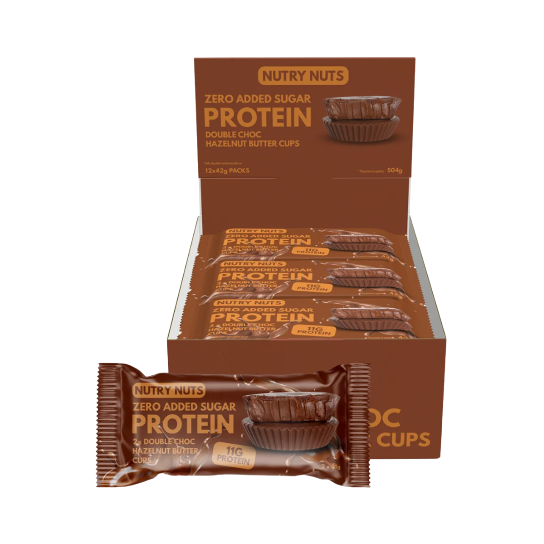 Nutry Nuts Zero Added Sugar Protein Peanut Butter Cups 12x42g Milk Choc & Hazelnut