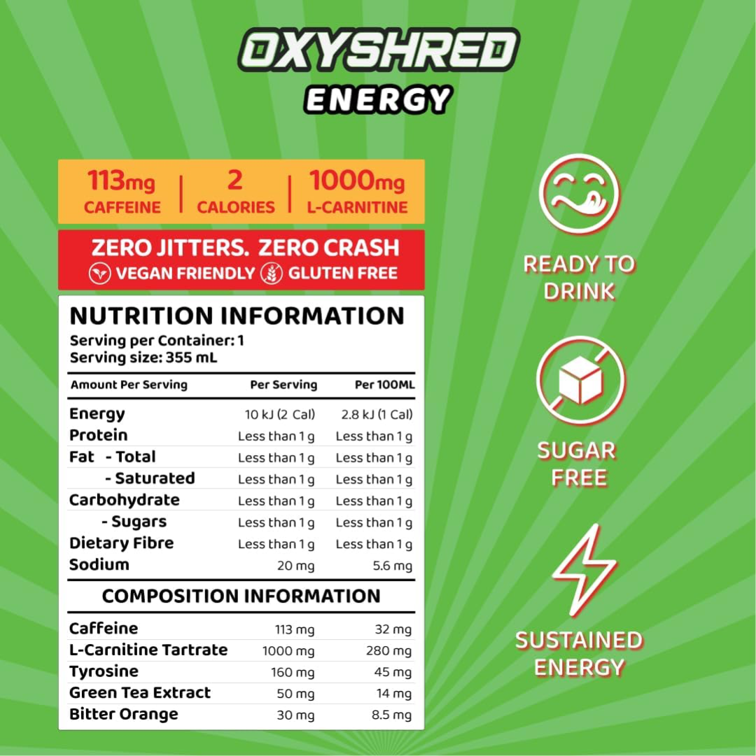 EHP Labs OxyShred Ultra Energy Drink Lightly Carbonated Zero Sugar RTD 12x355ml - Gummy Snake