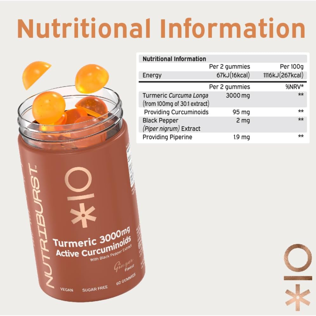 Nutriburst Tumeric 3000mg 60 Gummies Ginger