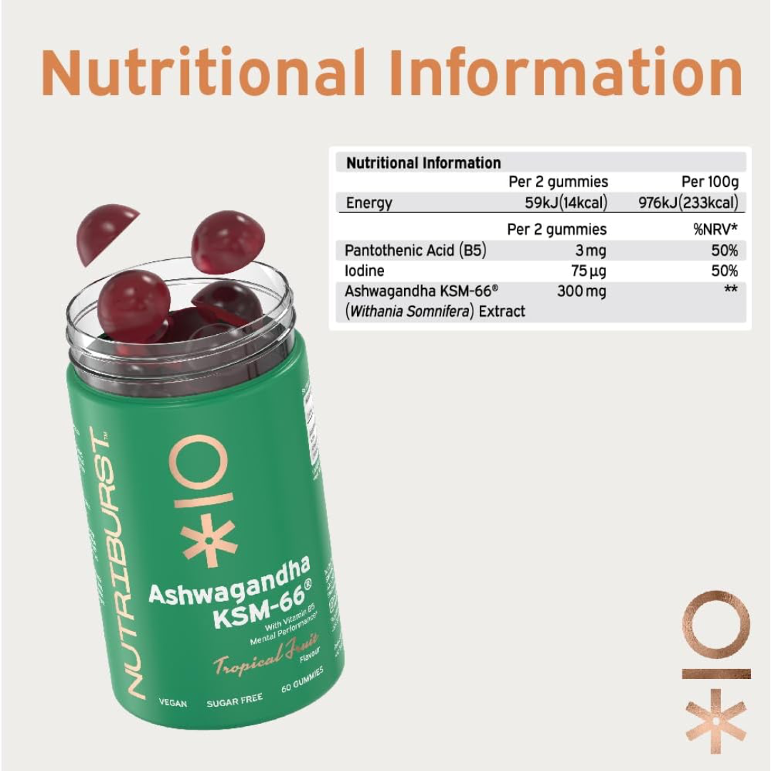 Nutriburst Ashwagandha KSM-66 2 60 Gummies Tropical