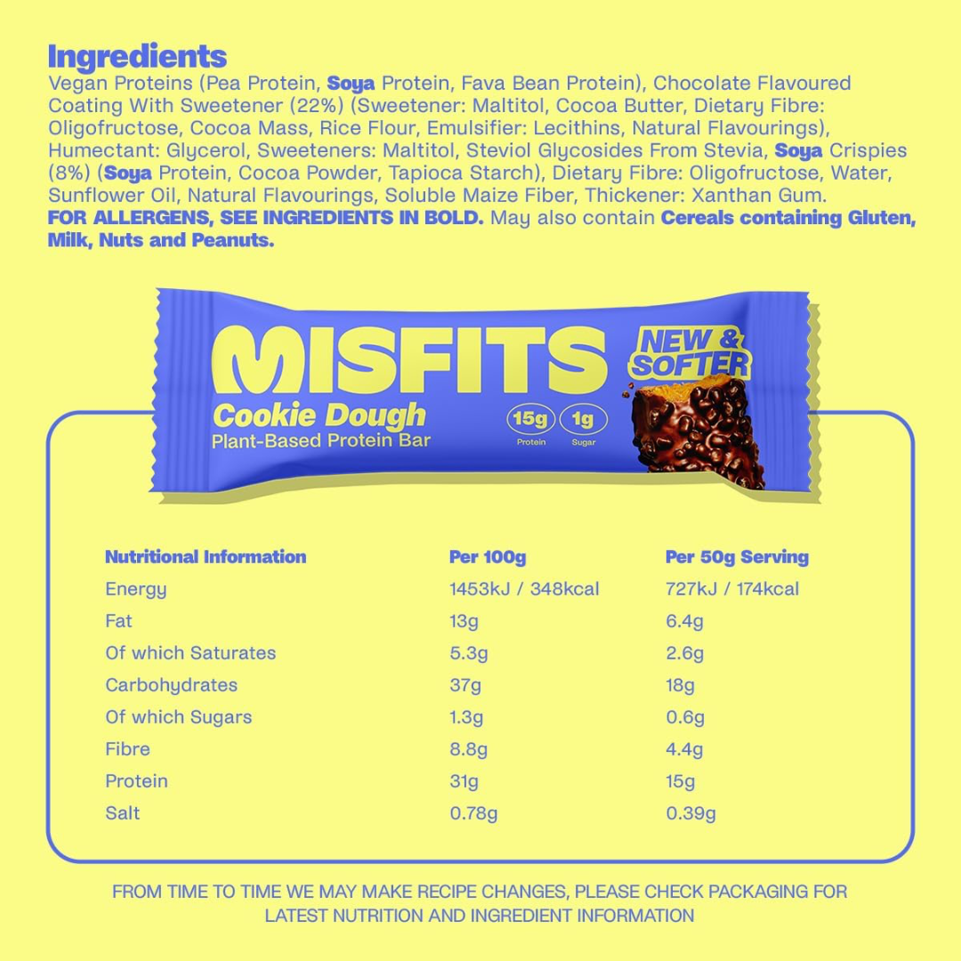Misfits Plant-Based Protein Bar 15x50g - Caramel Fudge