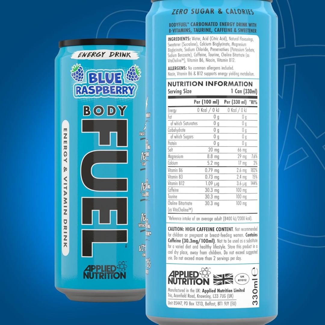 Applied Nutrition Body Fuel Energy Can 12x330ml - Blue Raspberry