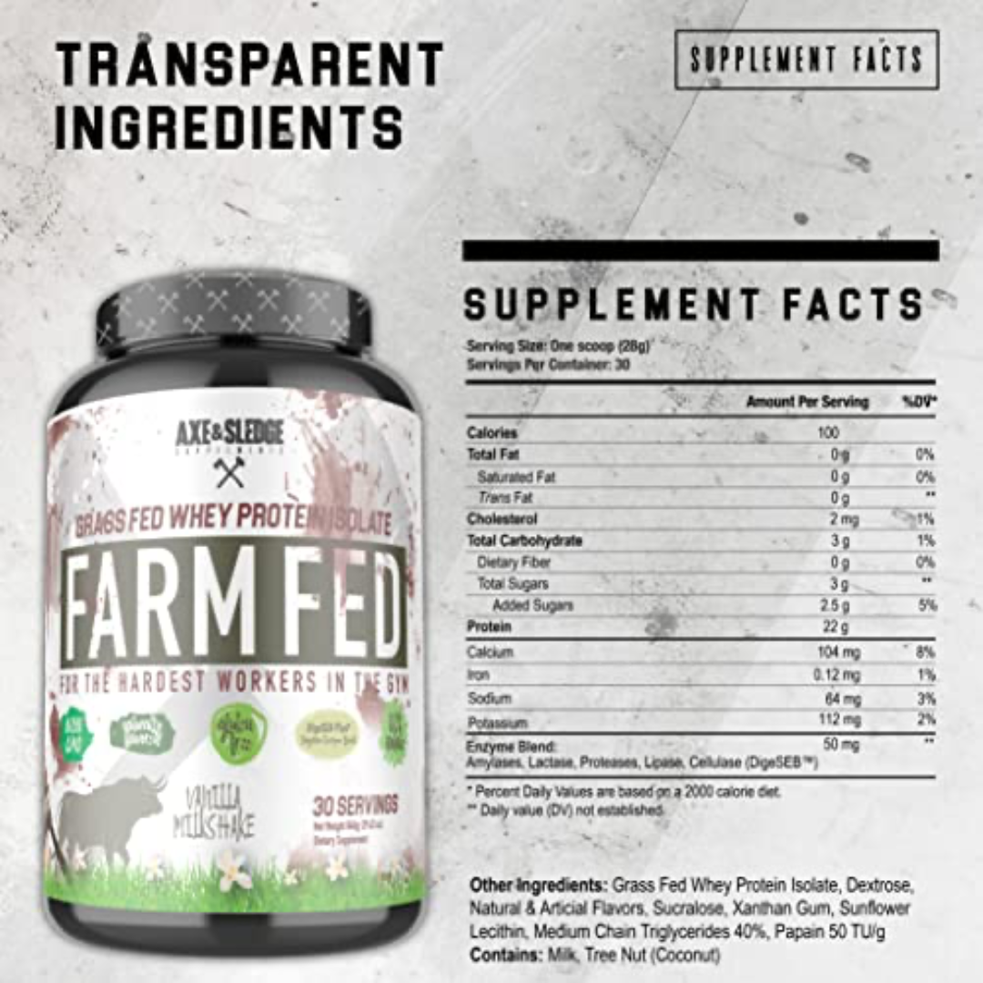 Axe & Sledge Supplements Farm Fed Protein Isolate 30 Servings - Strawberry Ice Cream
