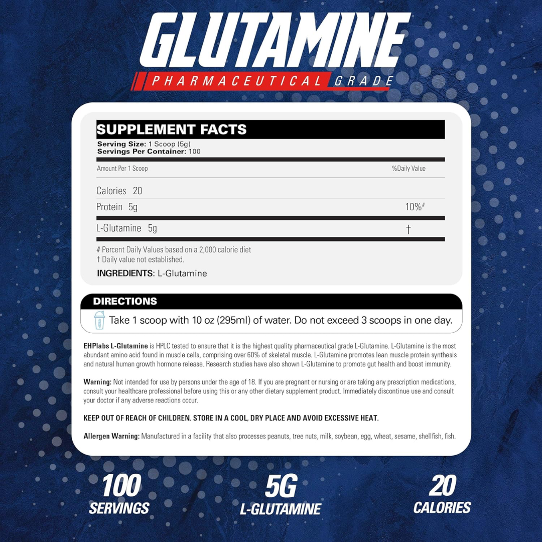 EHP Labs Glutamine Recovery Amino Acids 500g 100 Servings Unflavoured