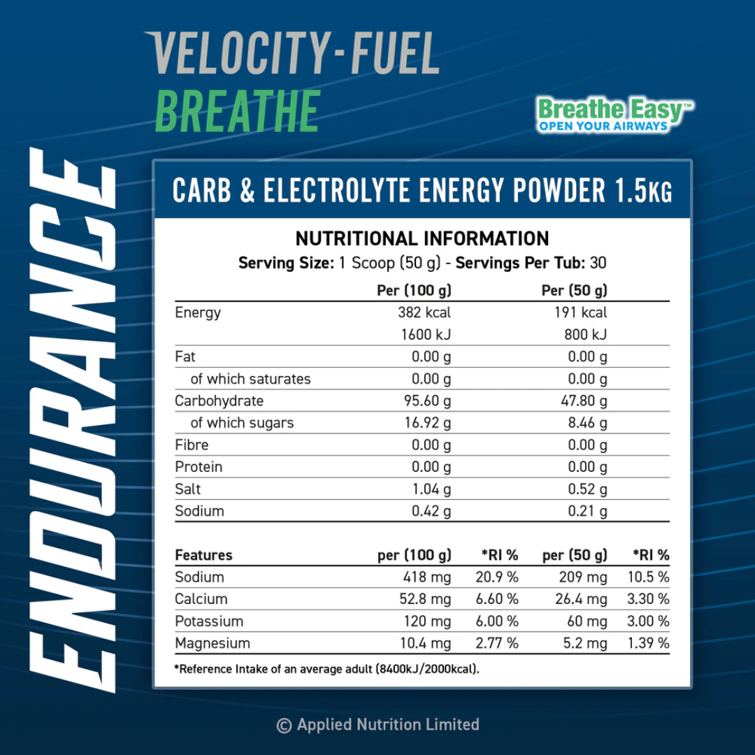 Applied Nutrition Endurance Carb & Electrolyte Energy Breathe 1.5kg - Orange Burst