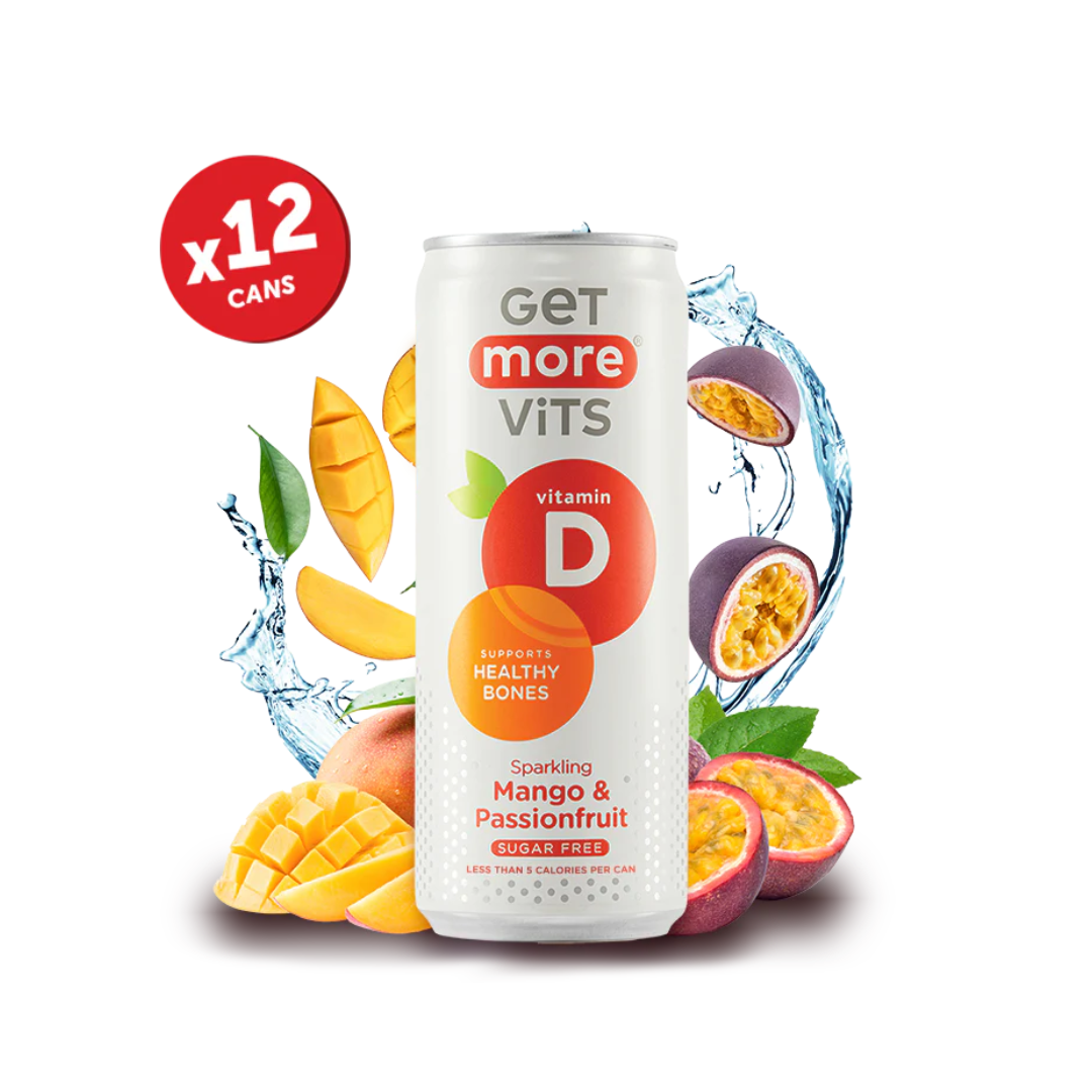 Get More Vits Vit D Can 12x330ml Sparkling Mango & Passionfruit