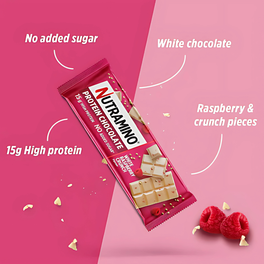 Nutramino Protein Chocolate Bar 16x50g - White Chocolate Raspberry