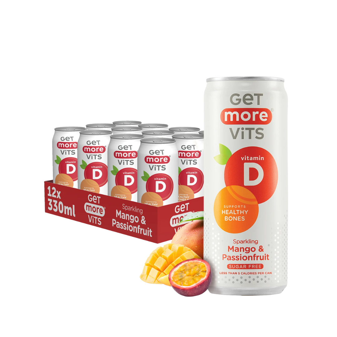 Get More Vits Vit D Can 12x330ml Sparkling Mango & Passionfruit