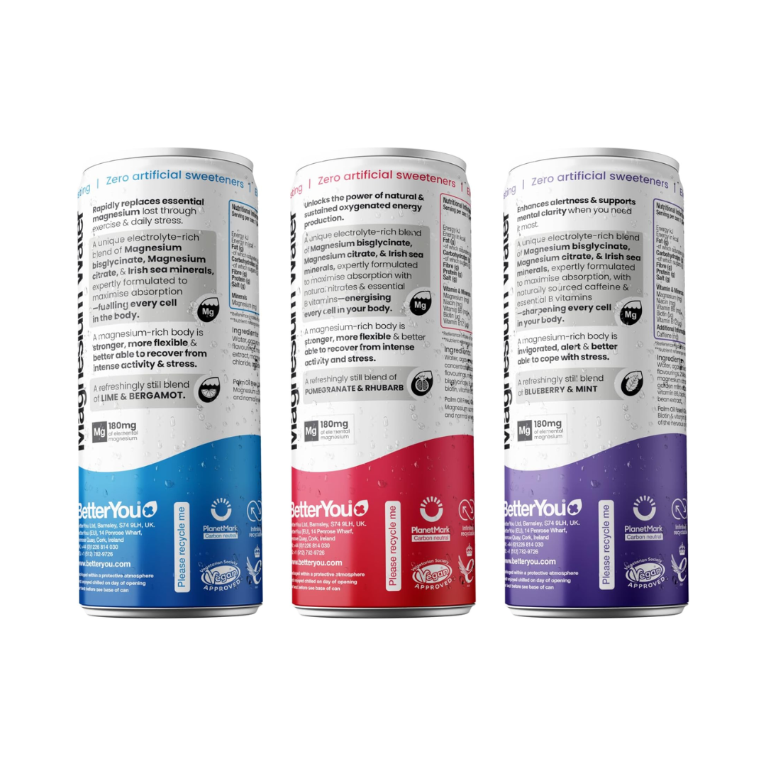 BetterYou Magnesium Water 12x250ml - Pomegranate & Ruhbarb - Energy
