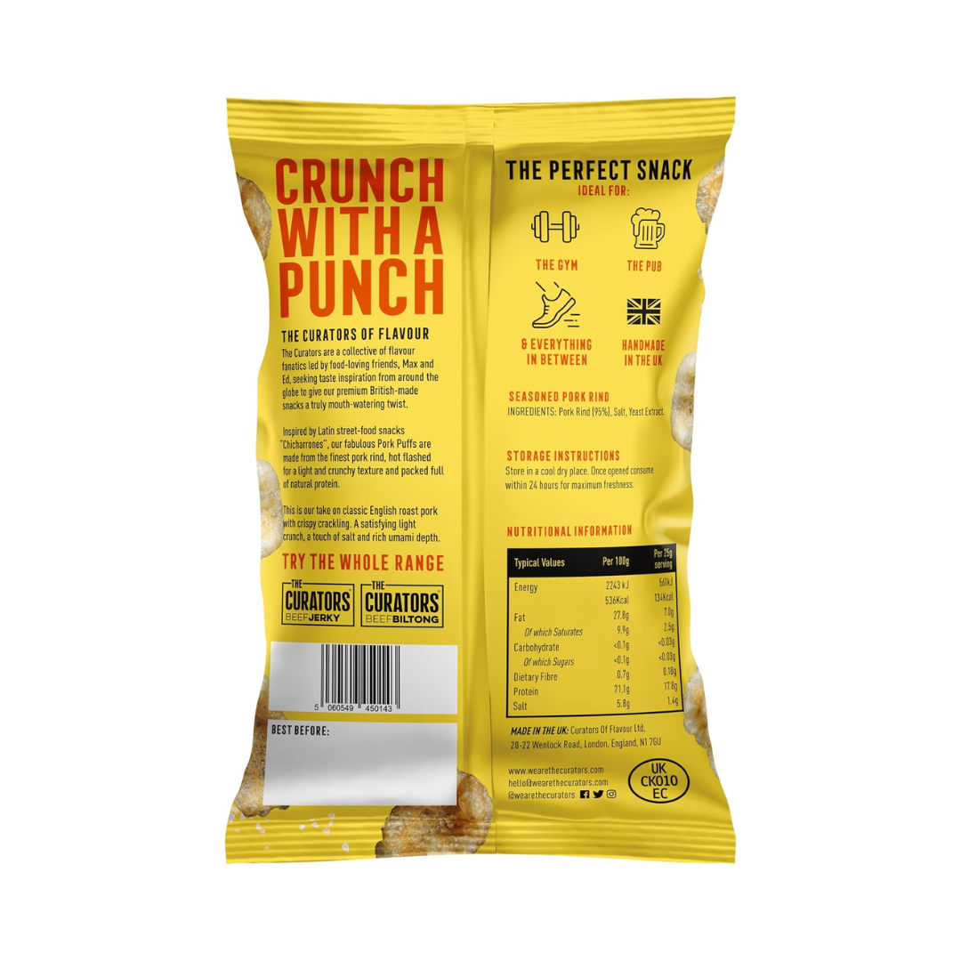 The Curators Pork Puffs 20x25g - Smoky Bacon