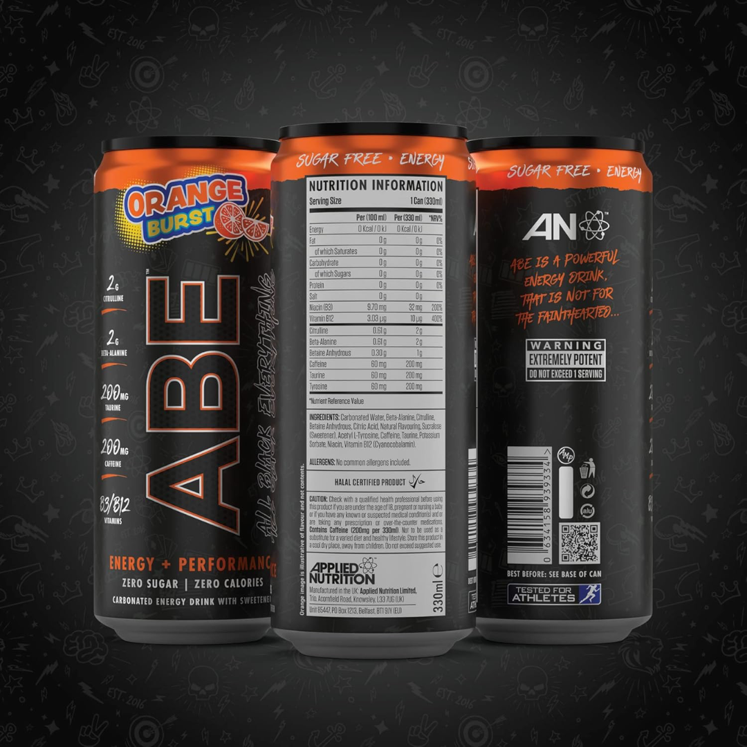 Applied Nutrition ABE All Black Everything Carbonated Can 12x330ml - Orange Burst