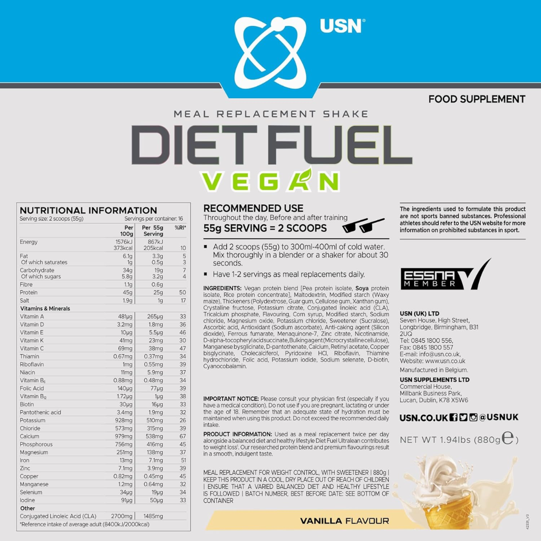 USN Diet Fuel Vegan 880g - Strawberry