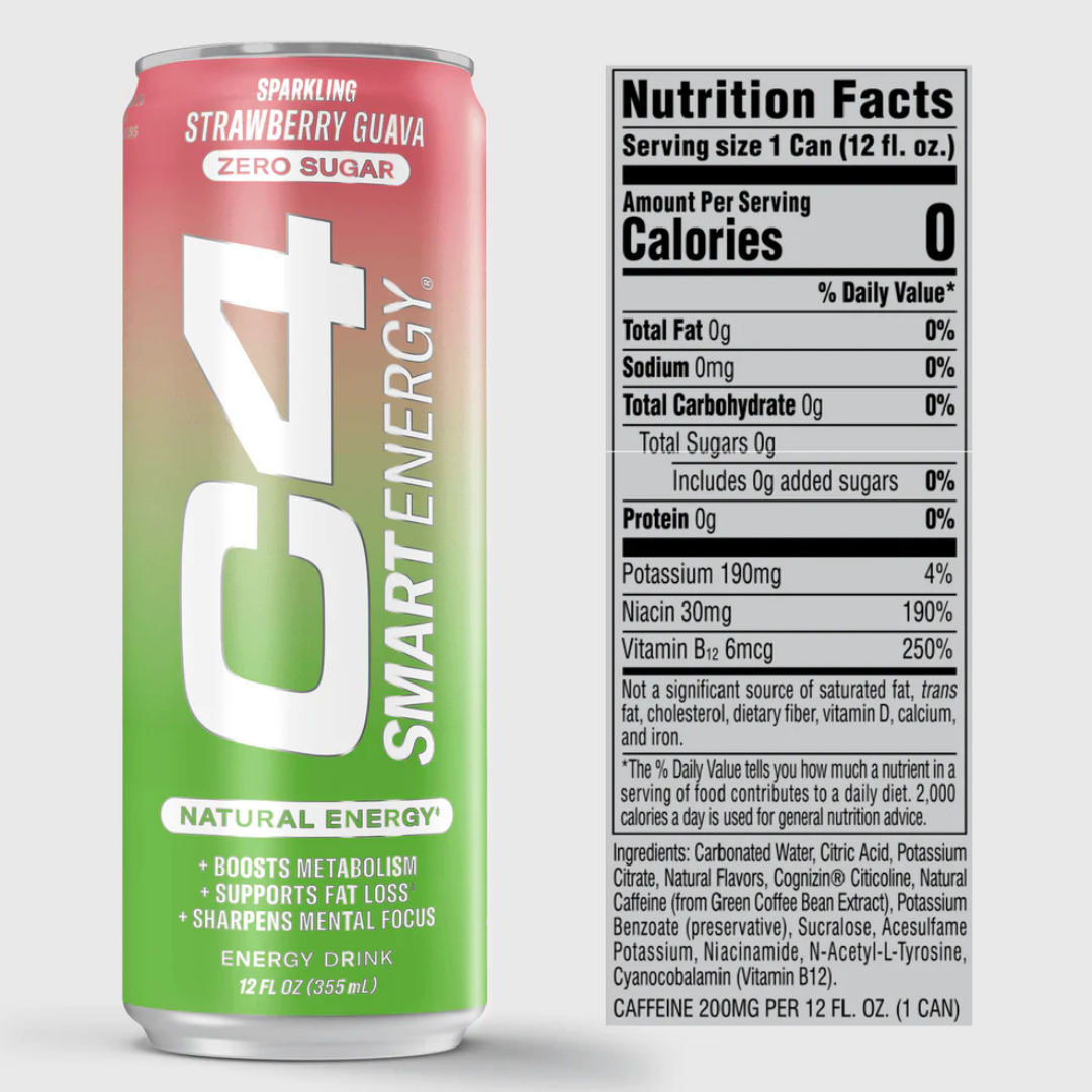 Cellucor C4 Smart Energy Carbonated 12x330ml - Red Berry Yuzu