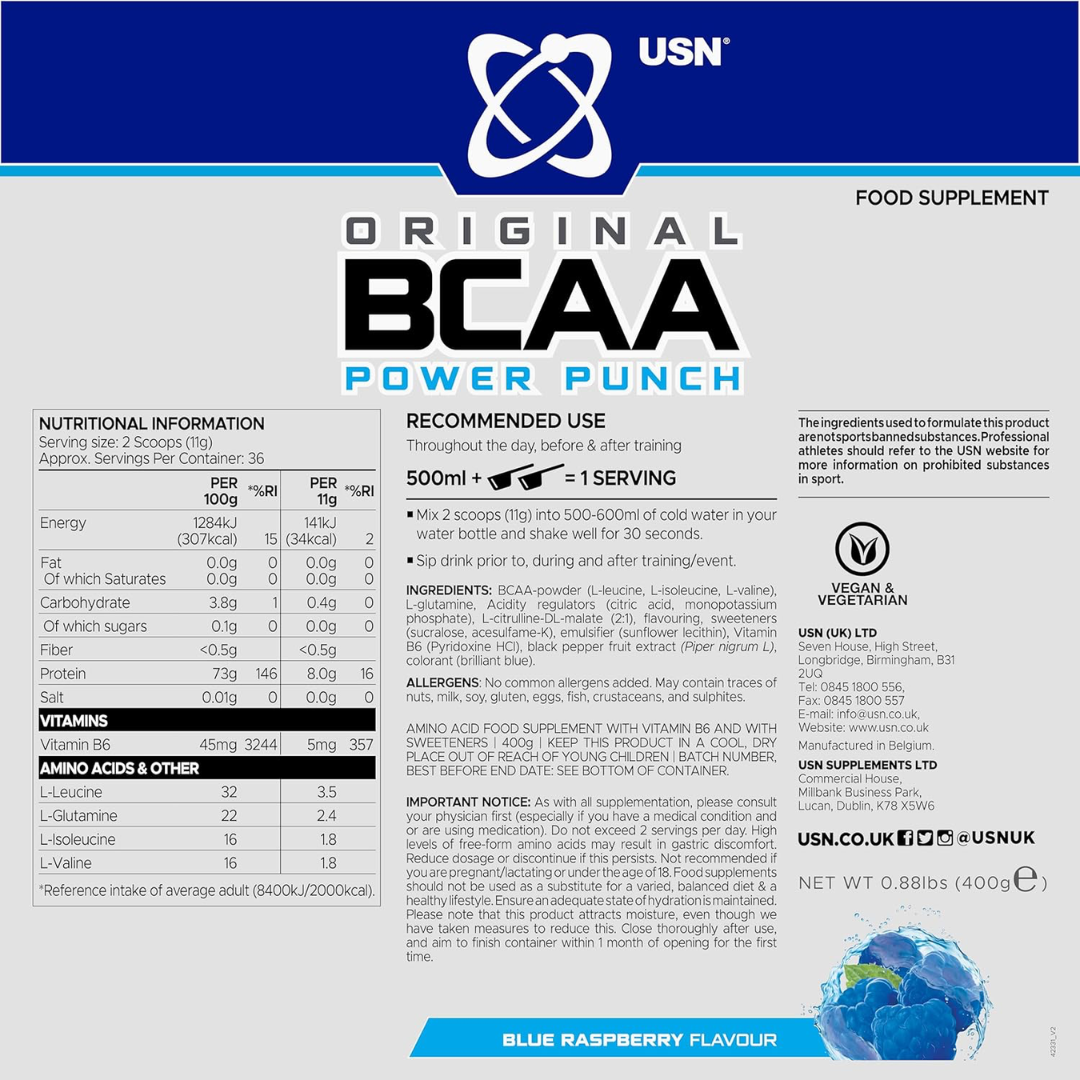 USN BCAA Power Punch 400g - Blue Raspberry