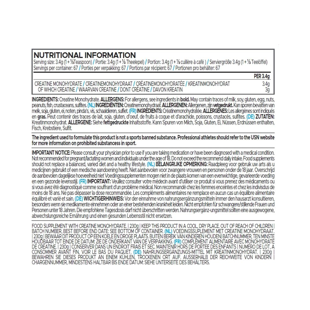 USN Creatine Micronized Monohydrate 230g - Unflavoured