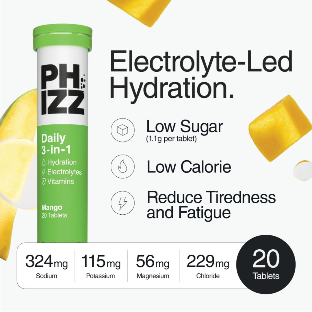 Phizz 3-in-1 Multivitamin & Rehydration Electrolyte Effervescent Multi-pack 6x60 360 Tabs - Orange