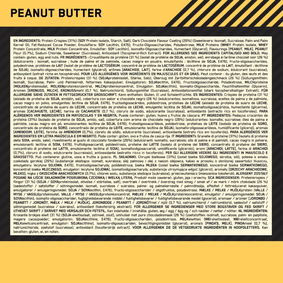 Optimum Nutrition Protein Crisp Bar 10x65g Peanut Butter