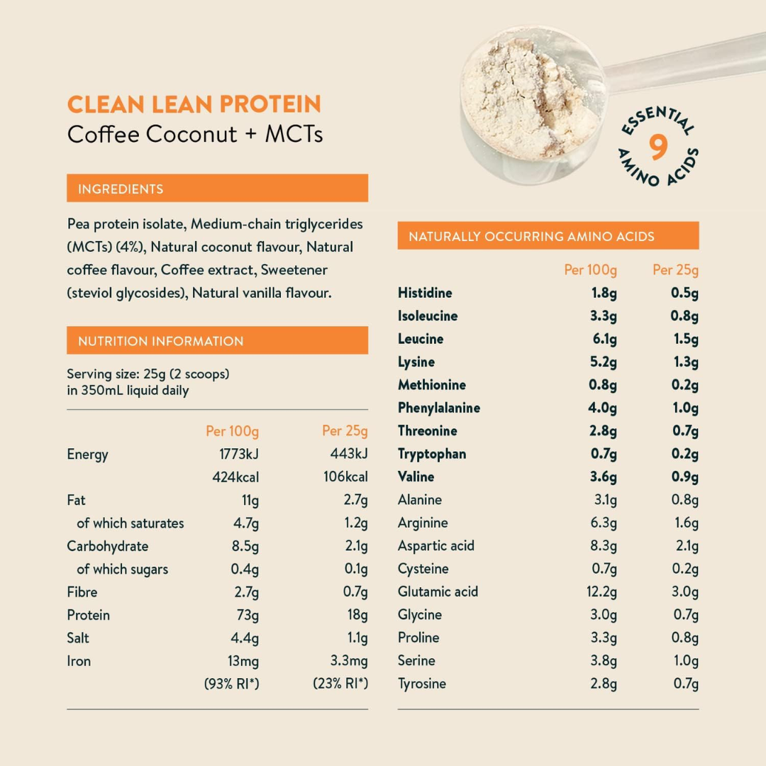 Nuzest Clean Lean Protein Functional Flavour 500g Coffee, Coconut + MCTs