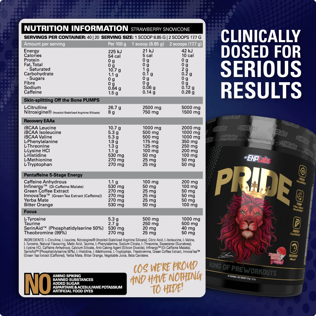 EHP Labs Pride Pre-Workout King Of Pre-Workouts 40 Servings - Blue Slushie