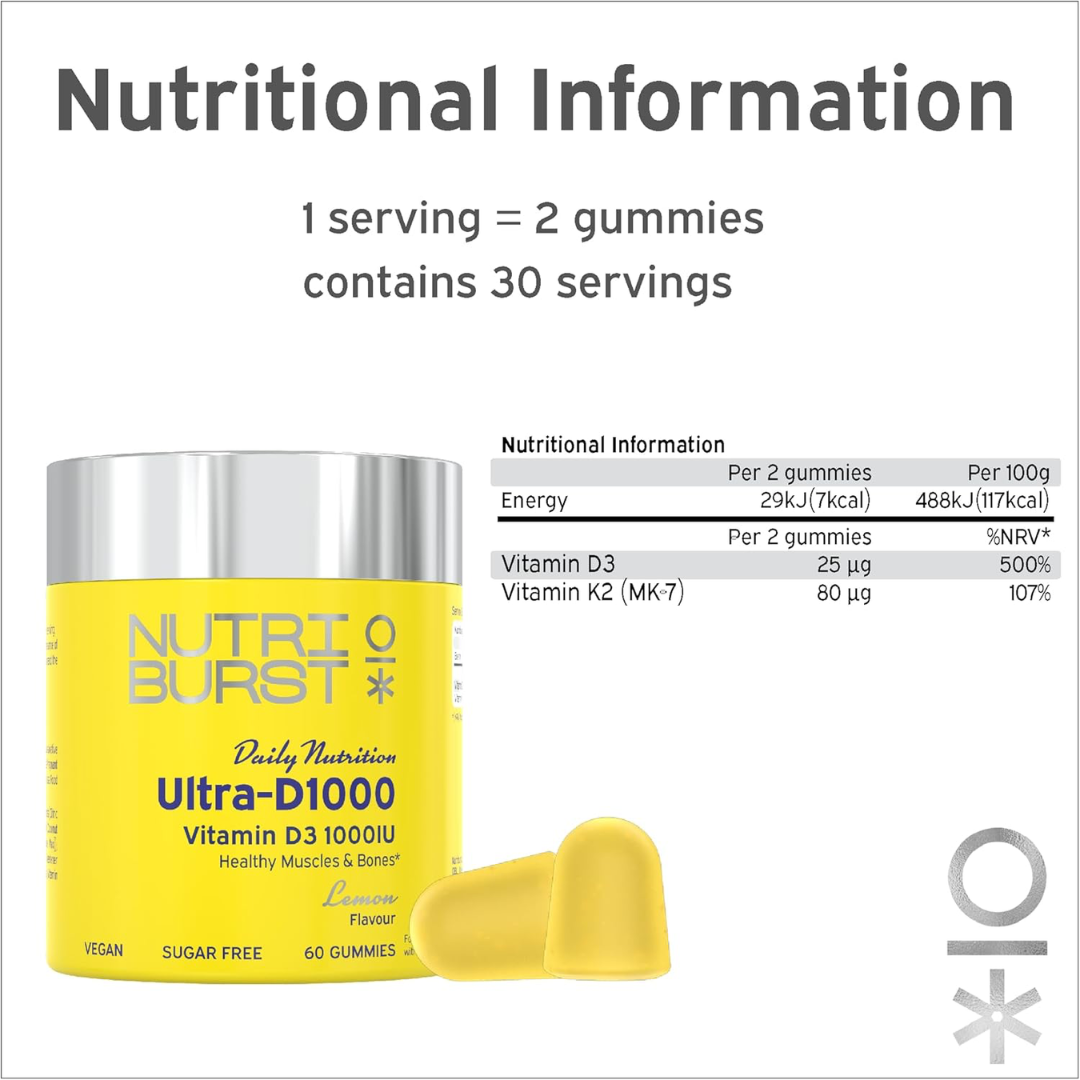 Nutriburst Ultra-D3 1000 IU 60 Gummies Lemon