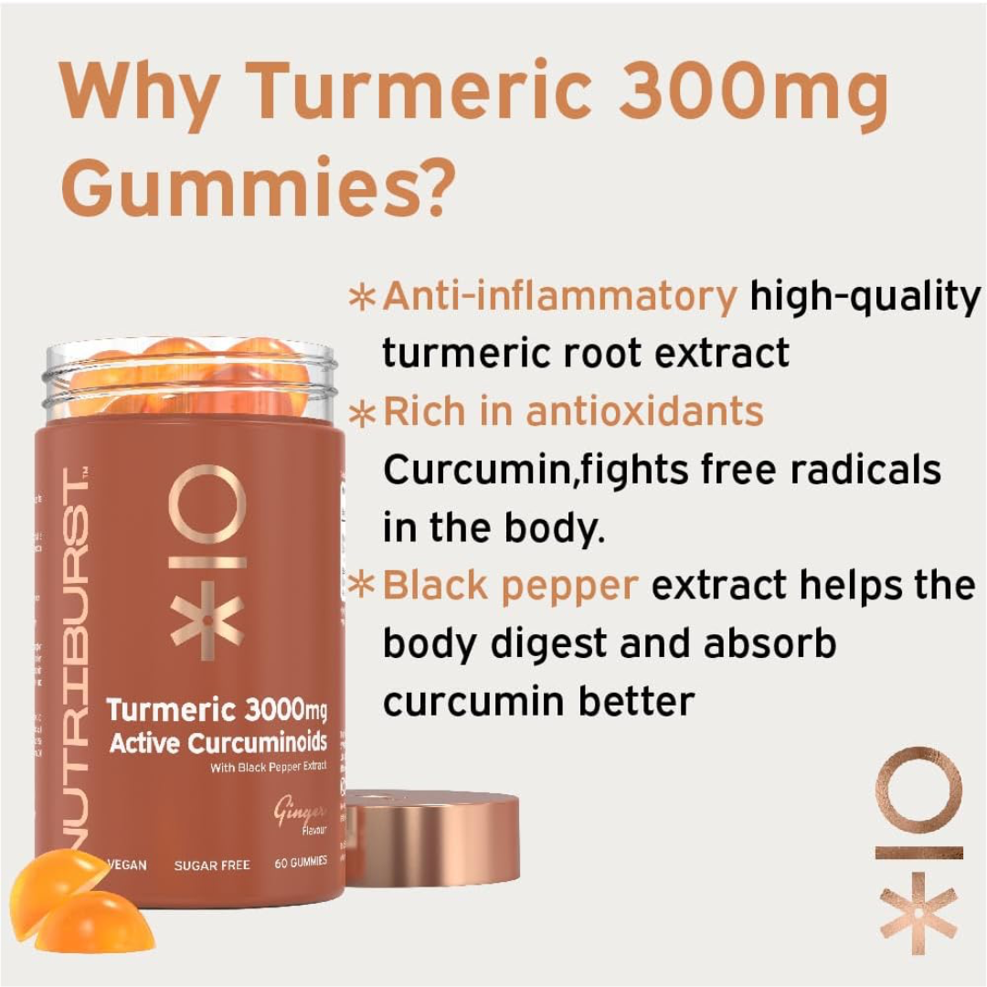 Nutriburst Tumeric 3000mg 60 Gummies Ginger