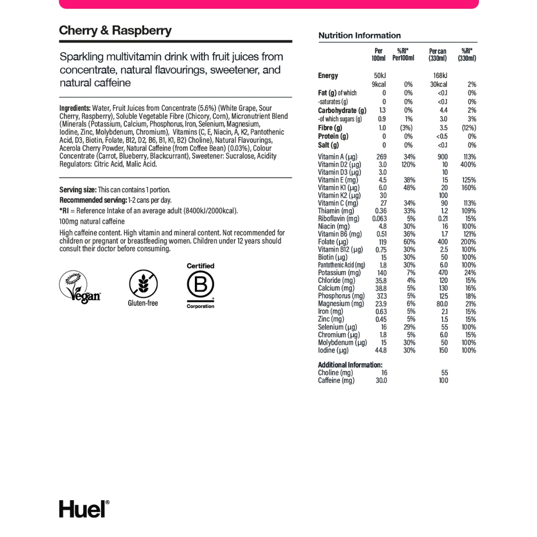 Huel Daily A-Z Vitamins 12x330ml - Cherry & Raspberry