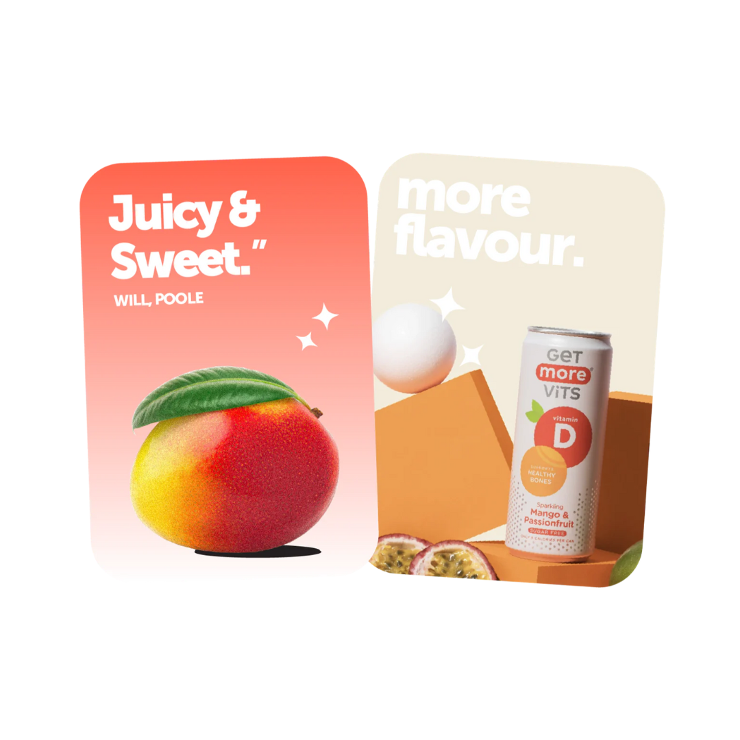 Get More Vits Vit D Can 12x330ml Sparkling Mango & Passionfruit
