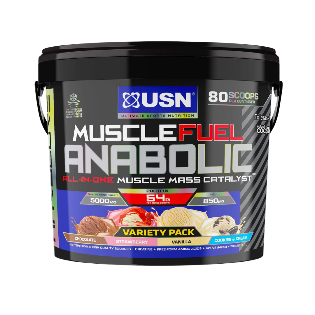 USN Muscle Fuel Anabolic Variety Pack 4kg - Cookies and Cream-Choc-Strawb-Vanilla