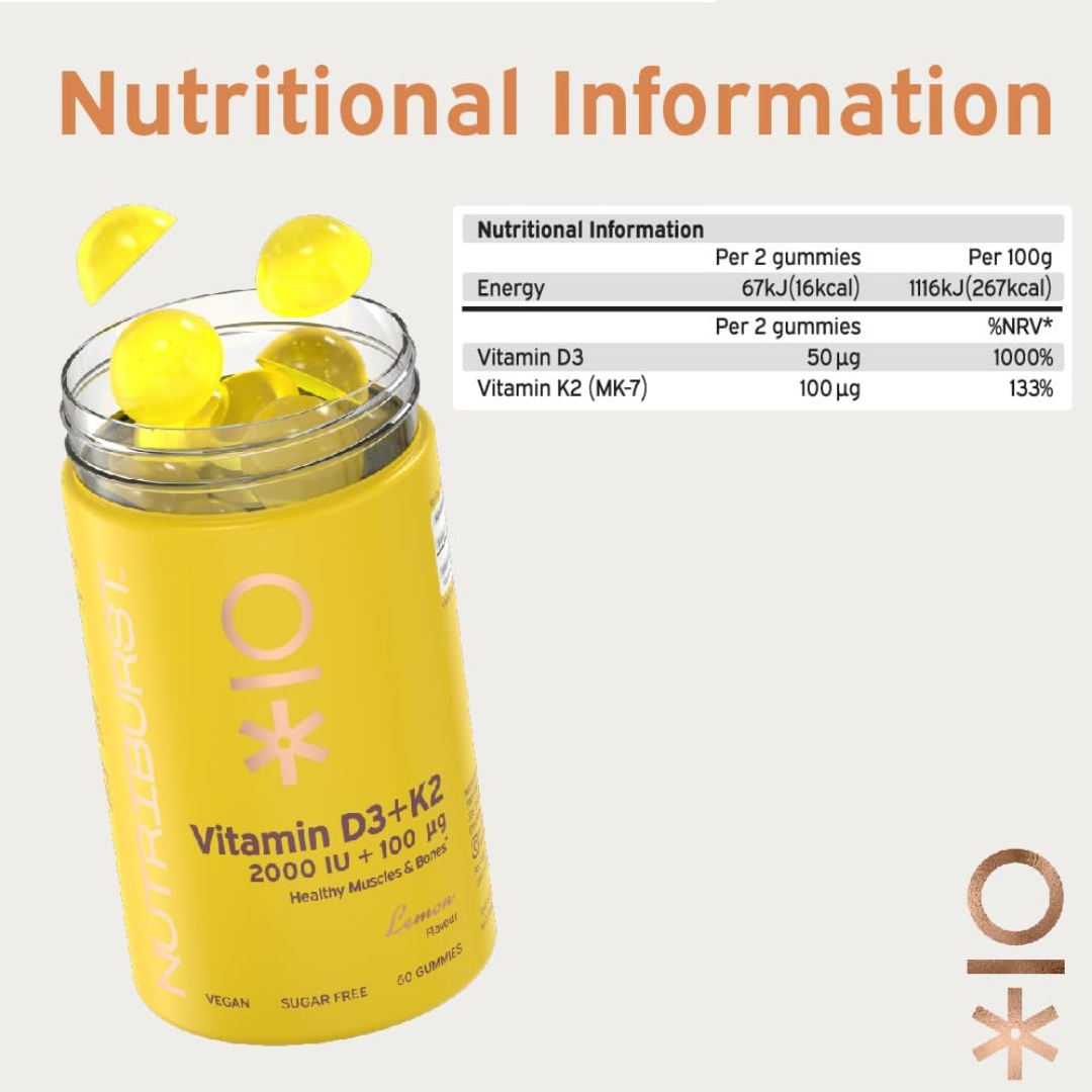 Nutriburst Vitamin D3 + K2 60 Gummies Lemon