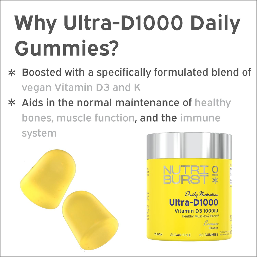 Nutriburst Ultra-D3 1000 IU 60 Gummies Lemon