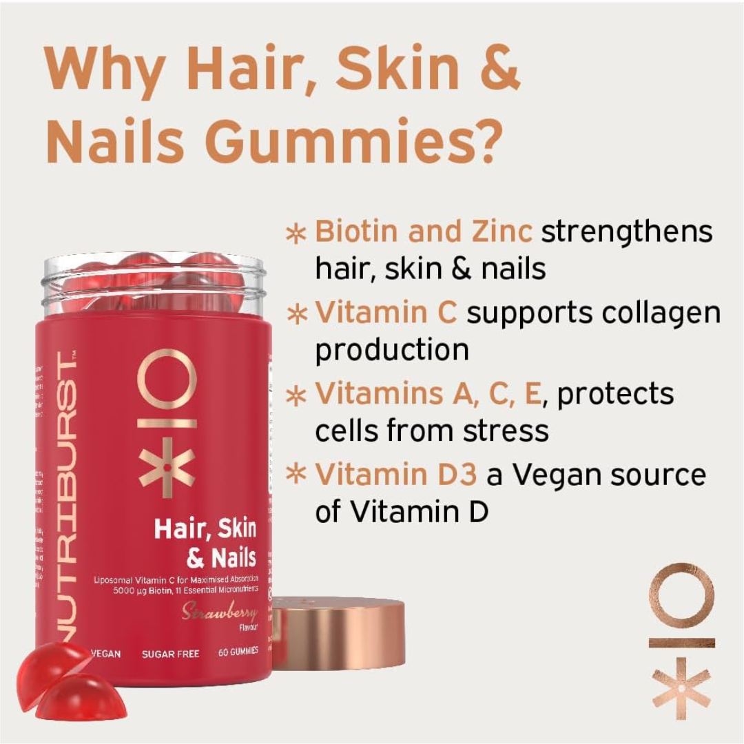 Nutriburst Hair, Skin & Nails 60 Gummies Strawberry