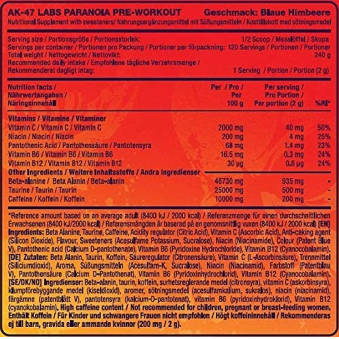 AK-47 Labs Paranoia Pre-Workout 240g - Blue Lemonade