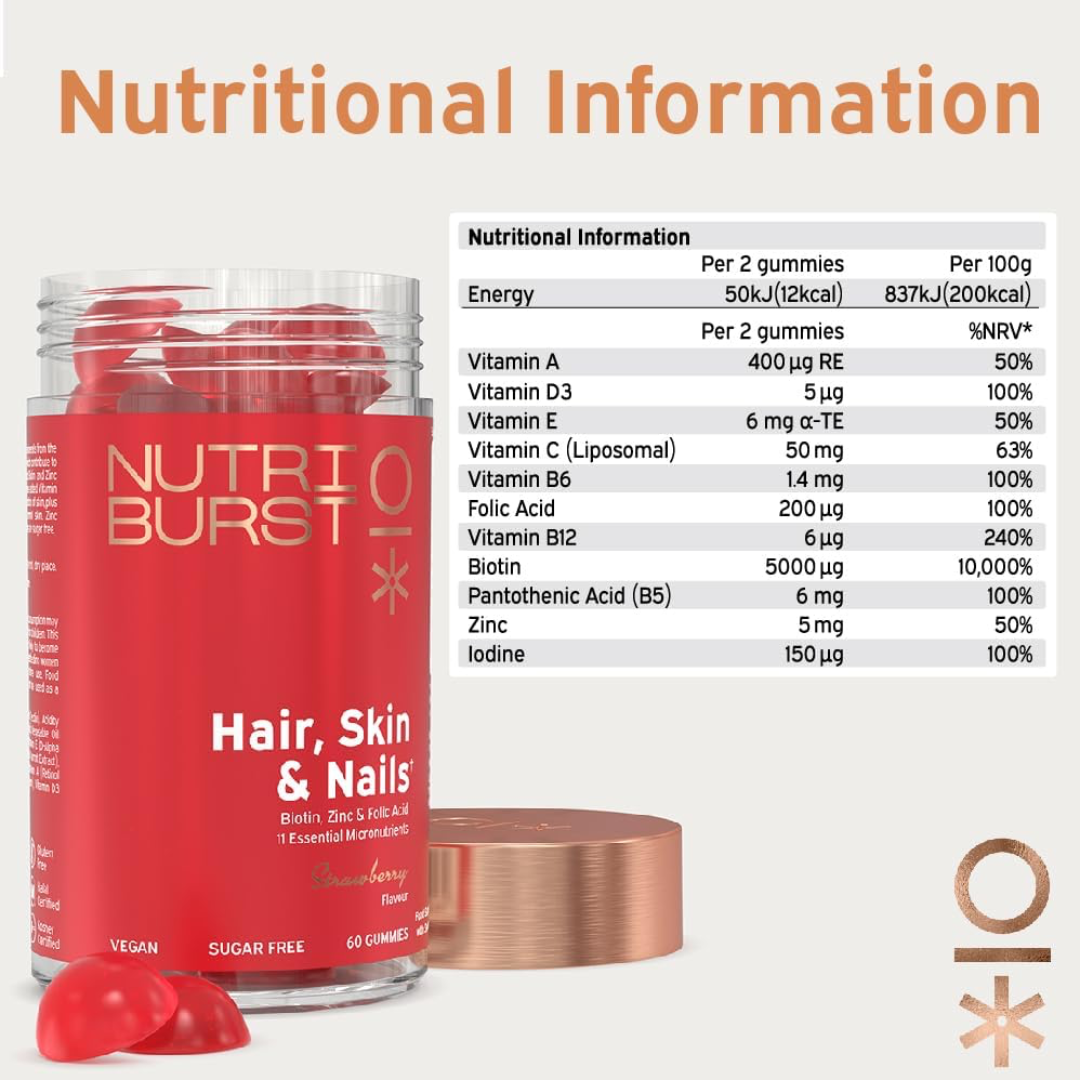 Nutriburst Hair, Skin & Nails 60 Gummies Strawberry