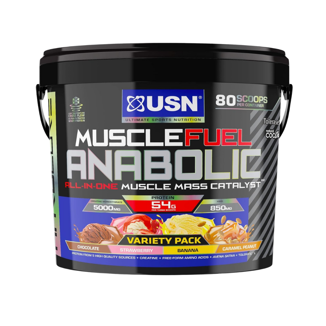 USN Muscle Fuel Anabolic Variety Pack 4kg - Peanut Caramel-Choc-Strawb-Banana