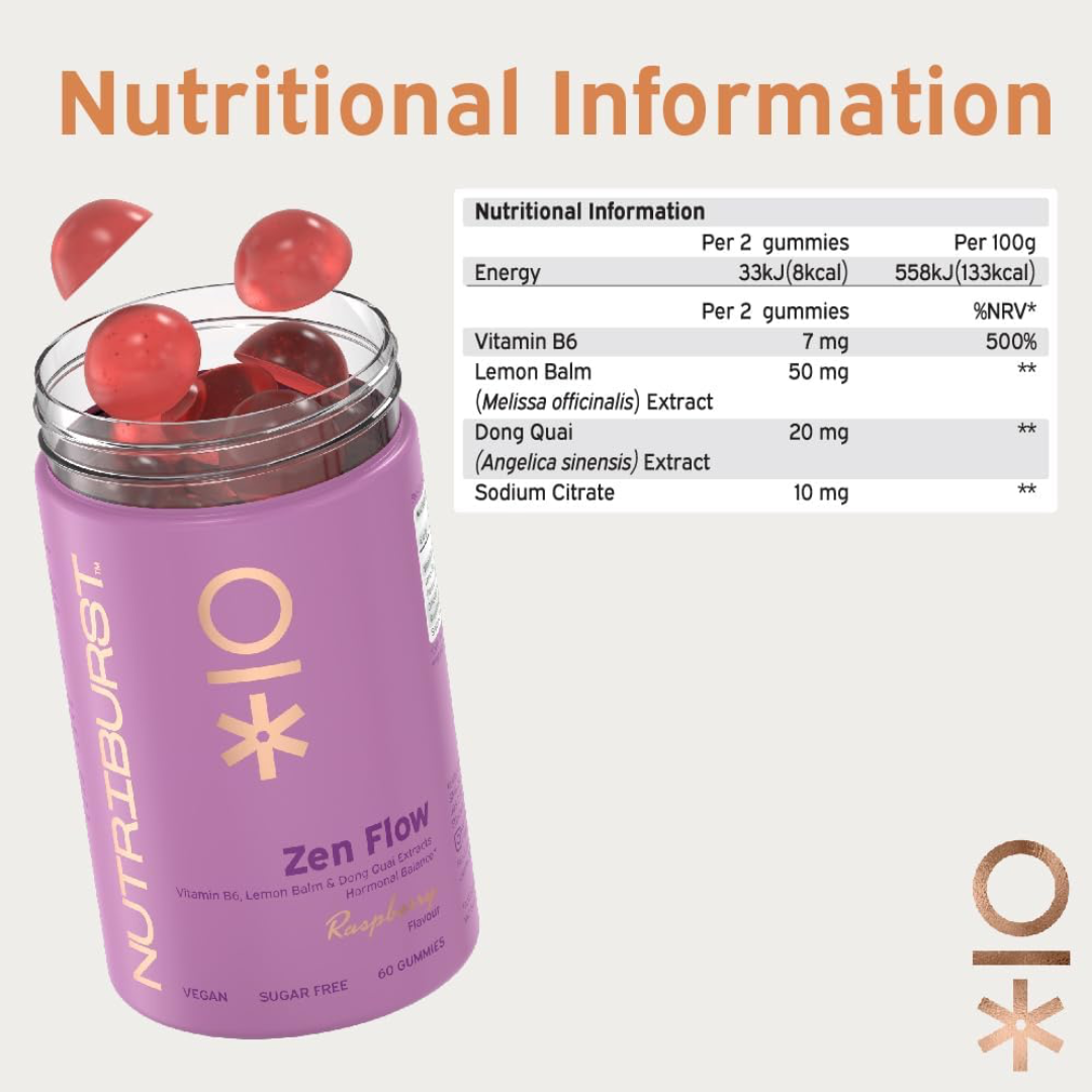 Nutriburst Zen Flo 60 Gummies Raspberry