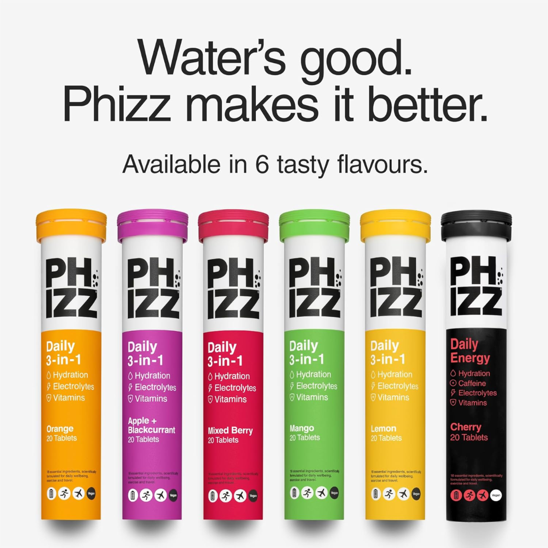 Phizz 3-in-1 Multivitamin & Rehydration Electrolyte Effervescent Multi-pack 6x60 360 Tabs - Orange