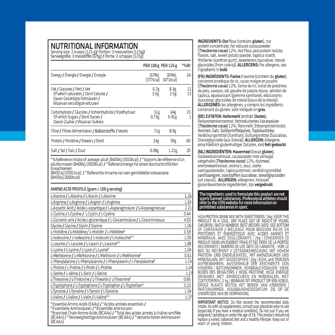 USN Wholefood Gainer 2kg - Chocolate