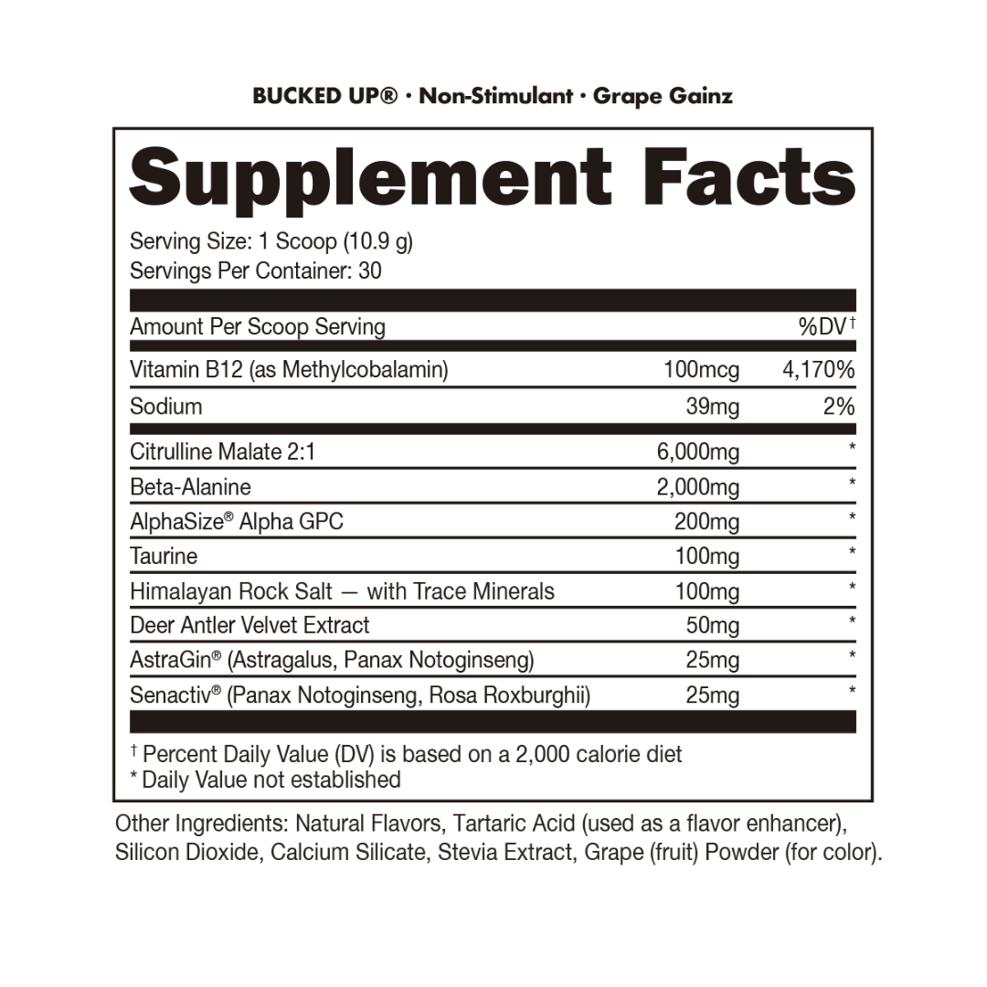 Bucked Up Non-Stimulant 327g - Raspberry Lime Ricky